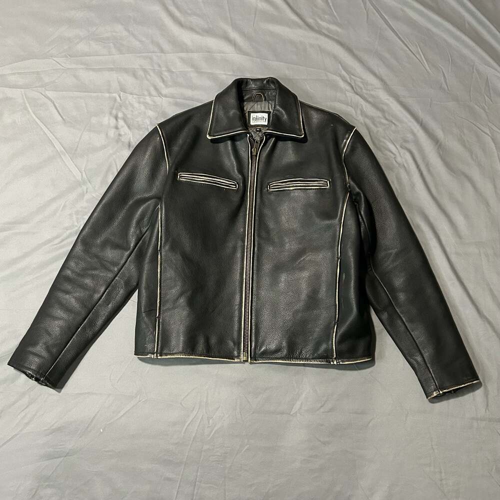 Infinity Leather Black Vintage Style Leather Jacket XL